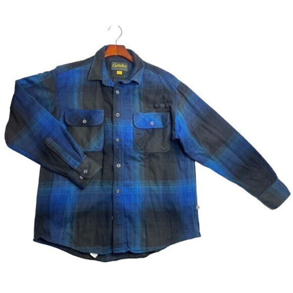 Cabela’s Men’s Shacket Shirt Jacket Sz Large Reg Sleeve Blue Plaid - Picture 3 of 9